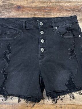 Women's Black Distressed High-Rise Denim Shorts